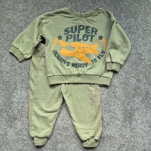 18- 24 Month Baby Super Pilot Sweats Matching Set - Green and Yellow